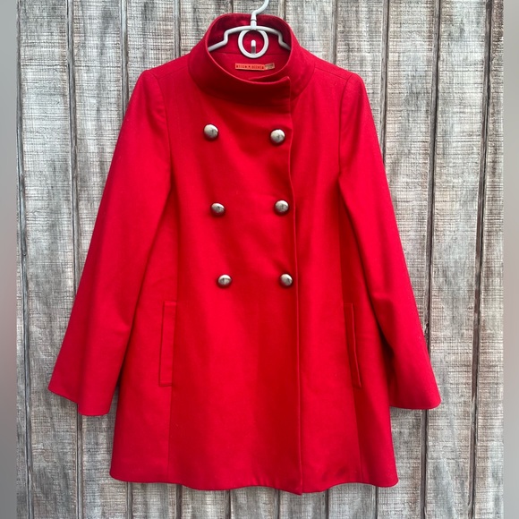 Alice + Olivia red wool blend pea coat - Picture 1 of 15